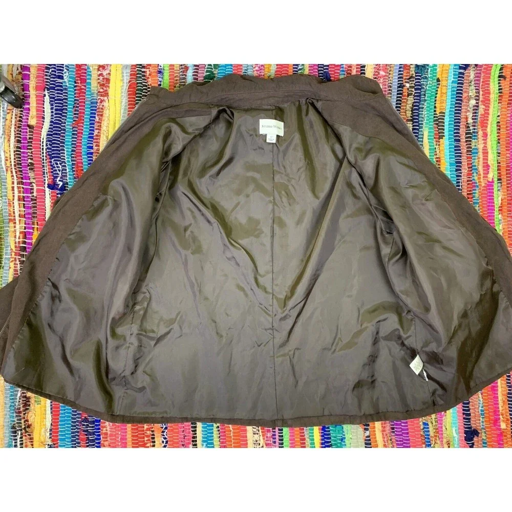 Studio Works Women Jacket 12 Brown Faux Suede/Microfibre Full Zip Lined Pockets
